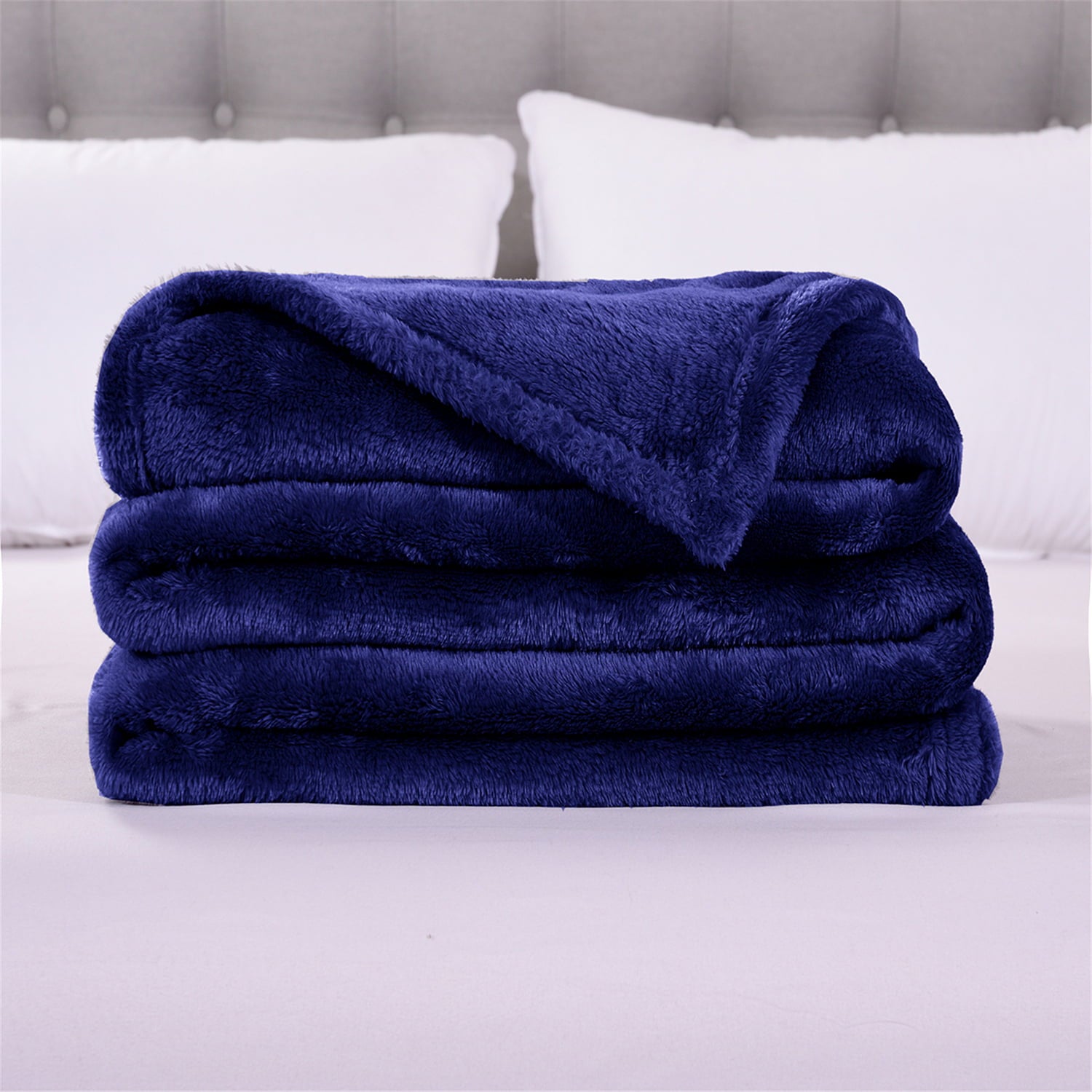 JML Fleece Bed Blankets Queen Navy - Soft Lightweight Plush Cozy Blanket Microfiber， 77