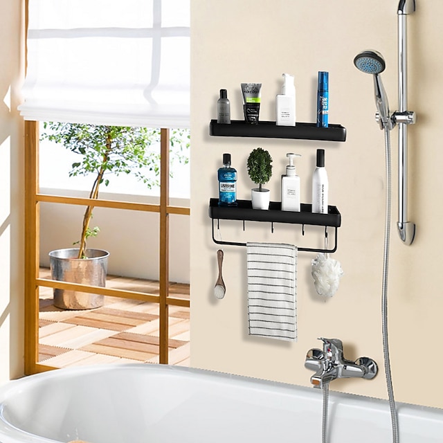 Kitchen Bathroom Shelf Bath Shower Shelf Aluminum Black Bathroom Corner Shelf Wall Mounted Black Aluminum Kitchen Storage Holder