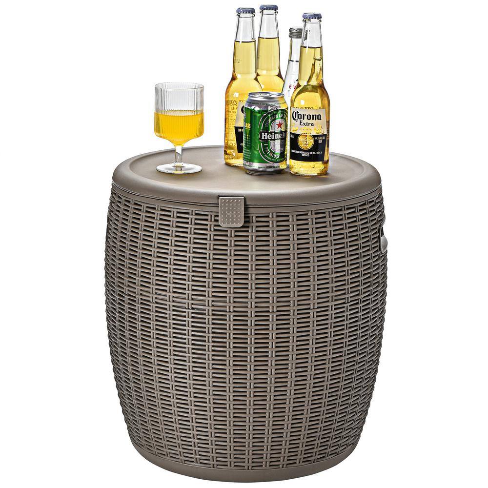 Gymax 12-Gal Patio Ice Cooler Bucket Cool Bar Table Cocktail Side Table wLid Brown GYM07137