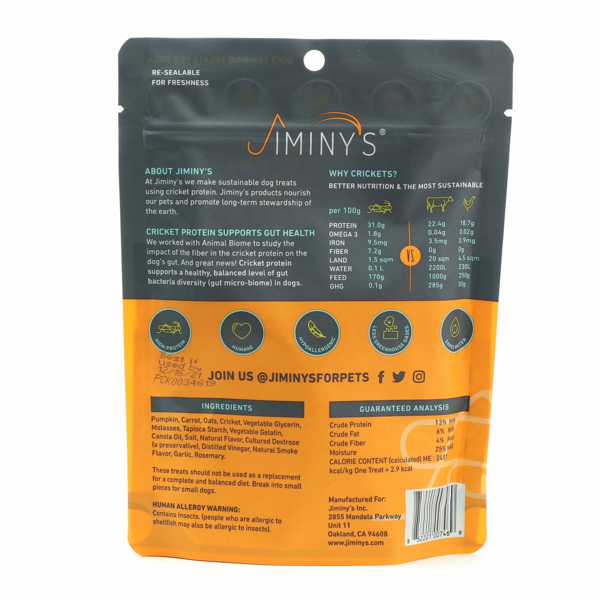 Jiminy's Pumpkin  Carrot Recipe Chewy Training Dog Treats， 6 oz.