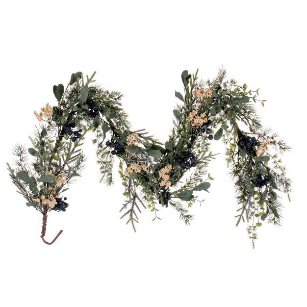 Vickerman 5 x27 Green Artificial Pine Blueberry And White Berry Garland