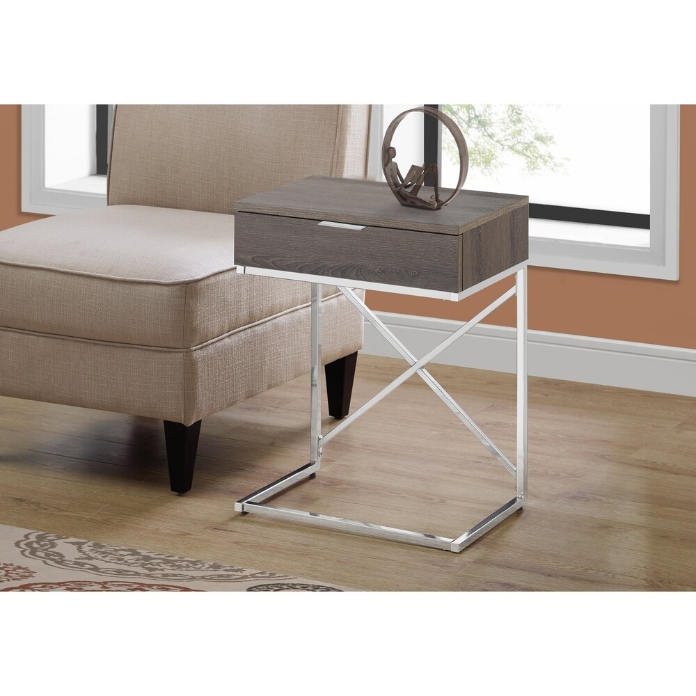 Accent Table  Side  End  Nightstand  Lamp  Storage Drawer  Living Room  Bedroom  Metal  Laminate  Chrome  Contemporary