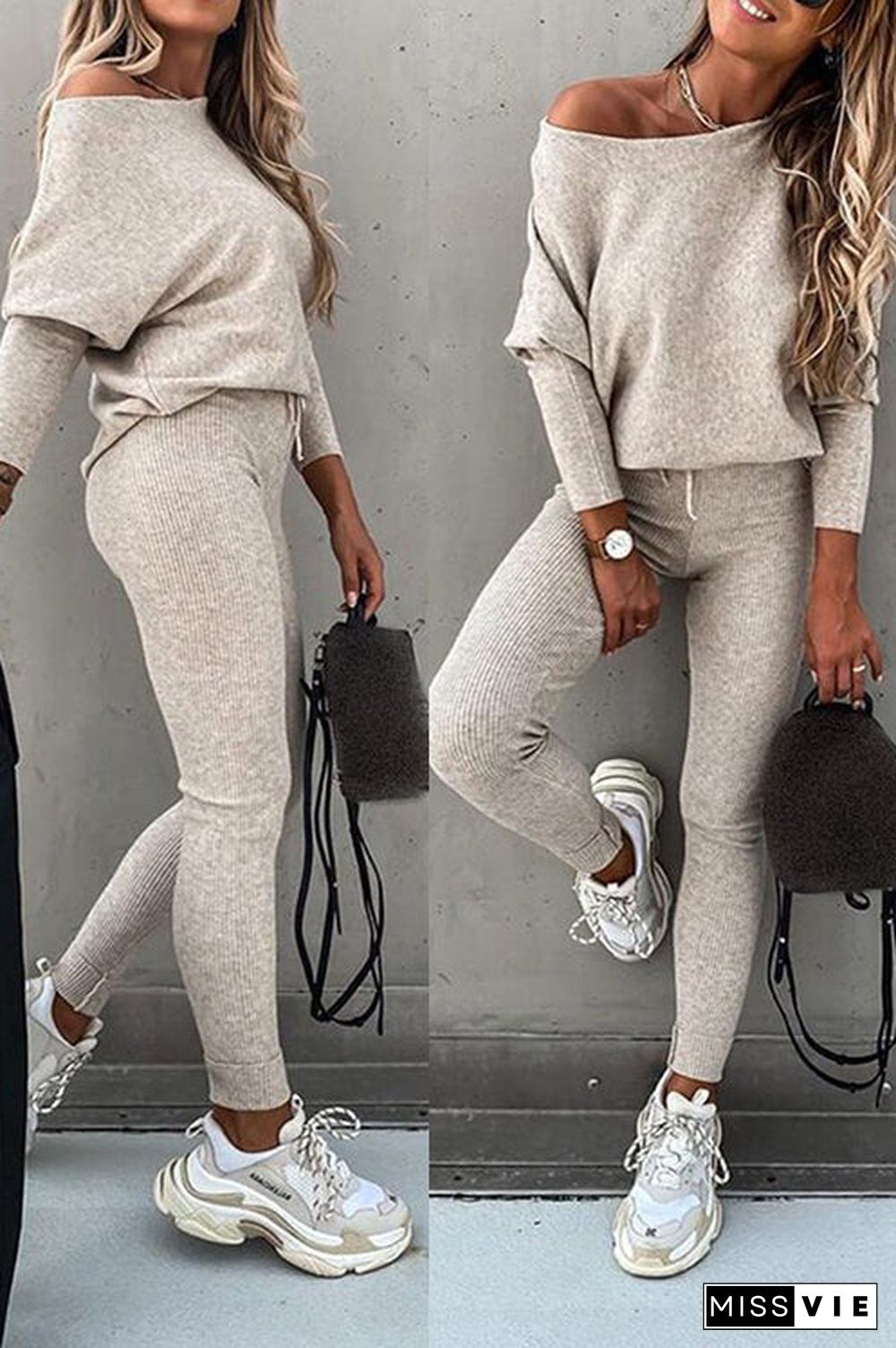 Dew Shoulder Knit Pants Set