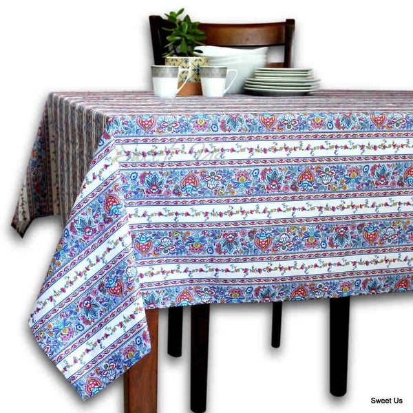 Wipeable Tablecloth Spill Resistant Cotton French Indienne Fleur