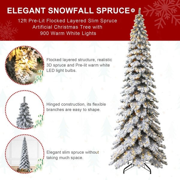 Glitzhome 7.5ft/9ft/12ft PreLit Flocked Layered Spruce Artificial Christmas Trees