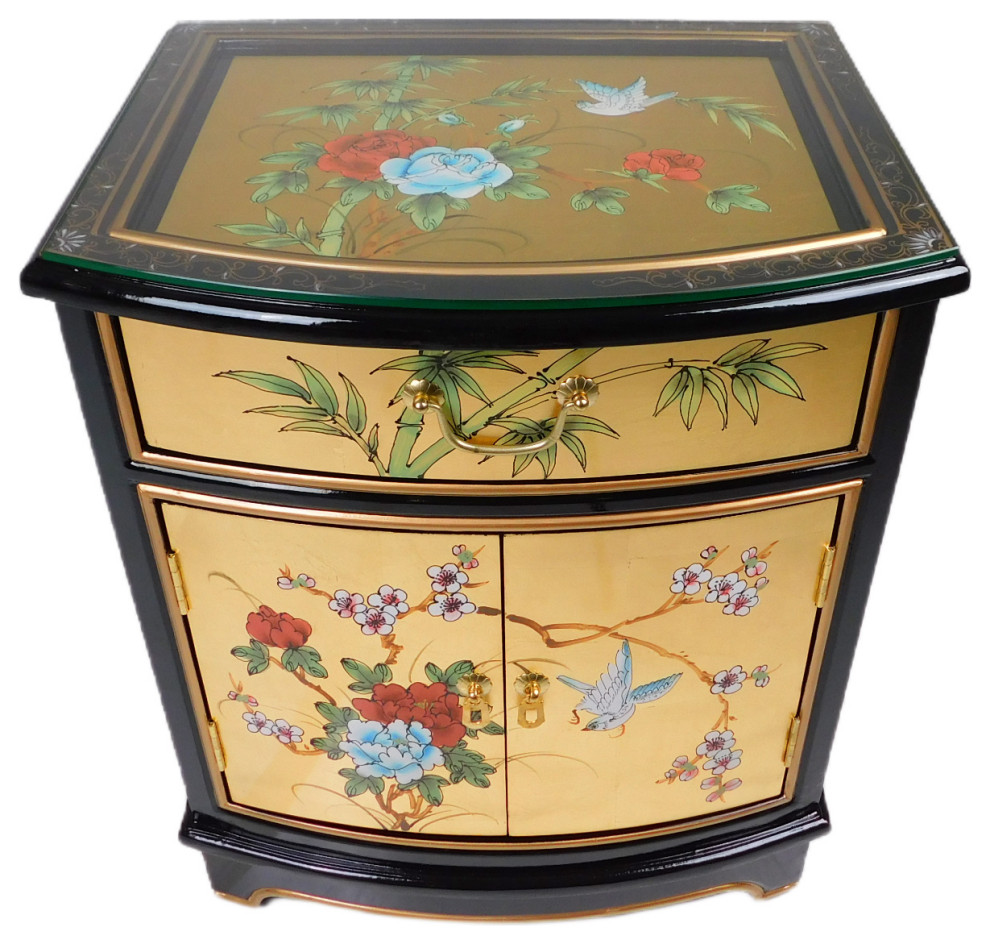 Oriental End Table Painted Bird and Flower Gold Leaf.   Asian   Side Tables And End Tables   by Oriental Furnishings  Houzz