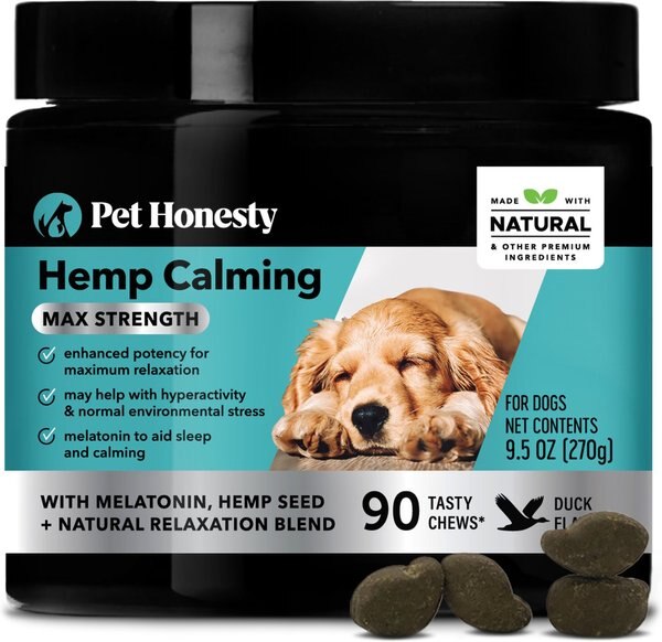 PetHonesty  Hemp Calming Max Strength Duck Flavored Soft Chews Calming Supplement for Dogs