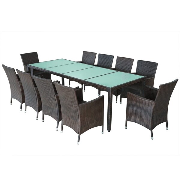 11 Piece Patio Dining Set with Cushions Poly Rattan Brown - Overstock - 37576257