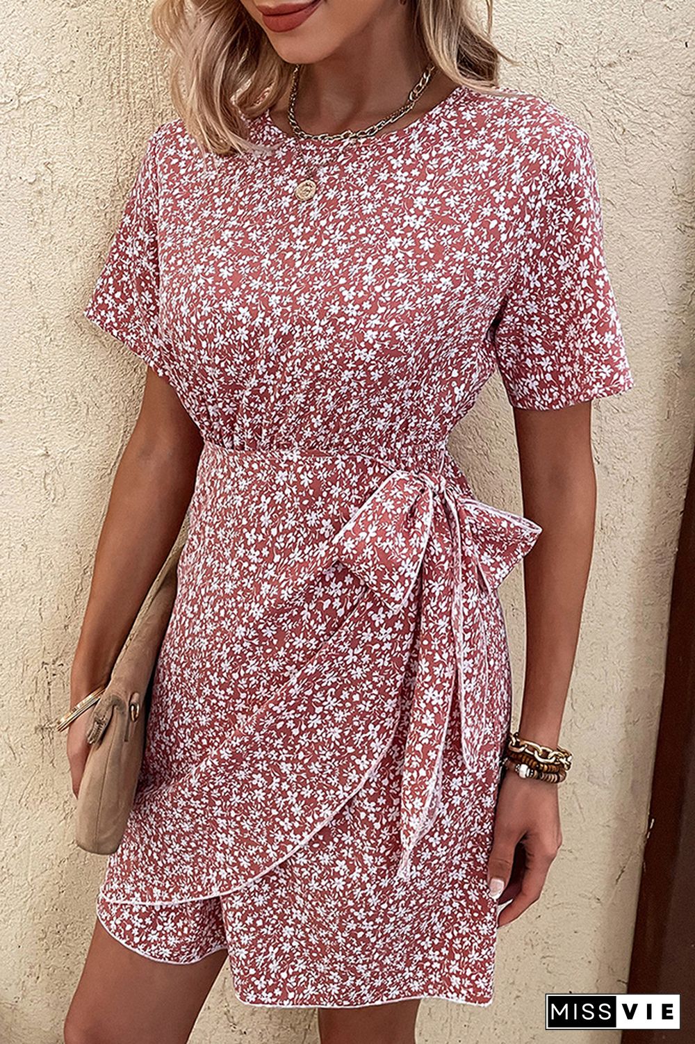 Flower Print Knot Midi Dress Wholesale