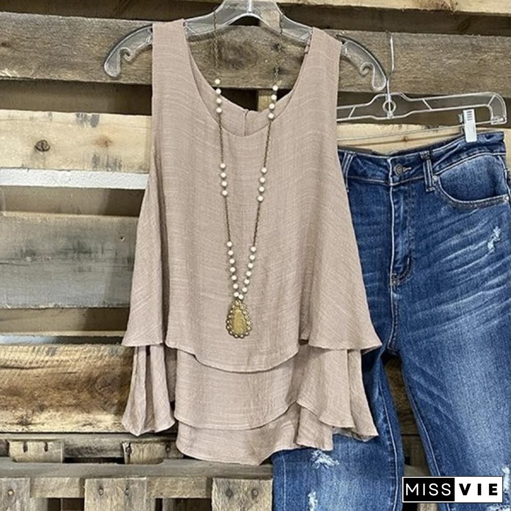 Light Brown Triple Tiered Boho Tank Top