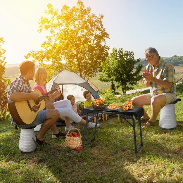 Costway 3 piece Folding Table Stool Set With A Camping Table amp 2 Retractable Led Stools