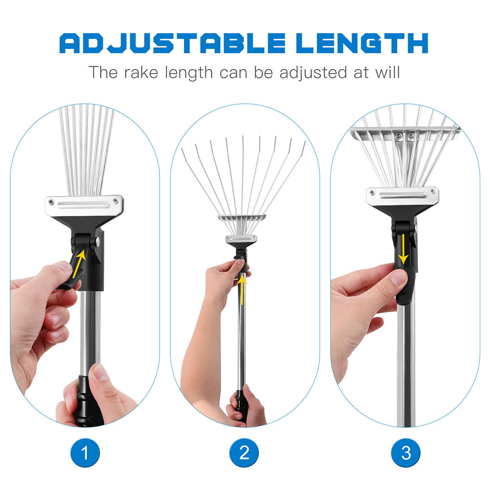 Frcolor Rakerakes Adjustable Garden Rake Leaf Heavy Folding Retractable Leaves Duty Lawns Leaves Professional Professional Duty