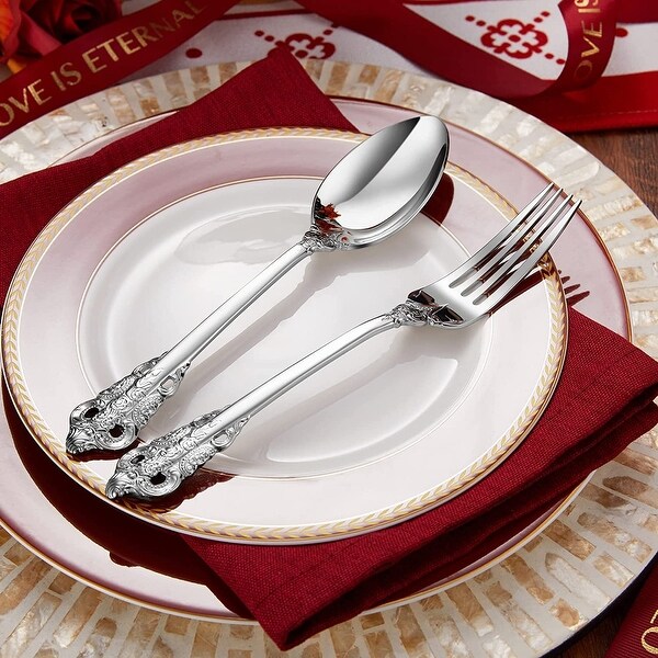 45 Pieces 18/10 Stainless Steel Flatware set， Service for 8， silver plated with gold accents， Fine Silverware set