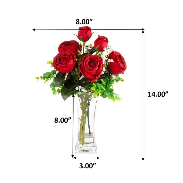 Mixed Artificial Rose Floral Arrangements in Vase Table Centerpieces for Dining Room Decoration