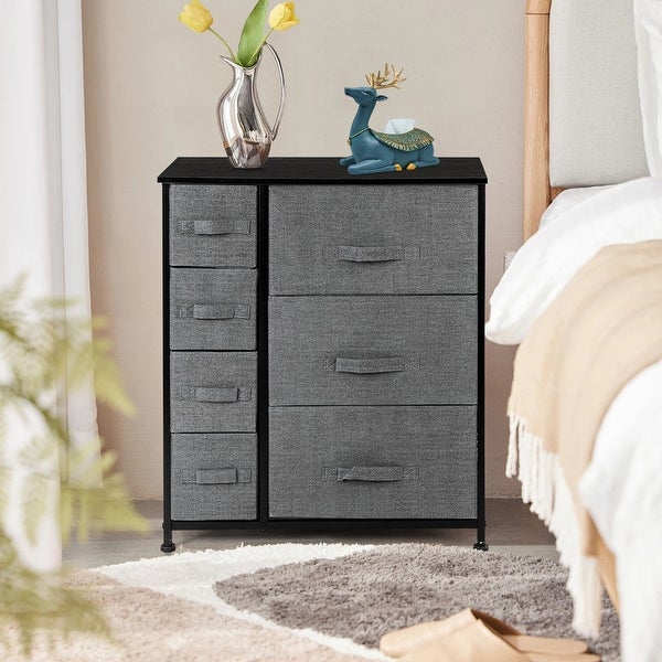 Dresser with 3 Big 4 Small Drawers，Furniture Storage Tower Unit，Grey - - 33169063