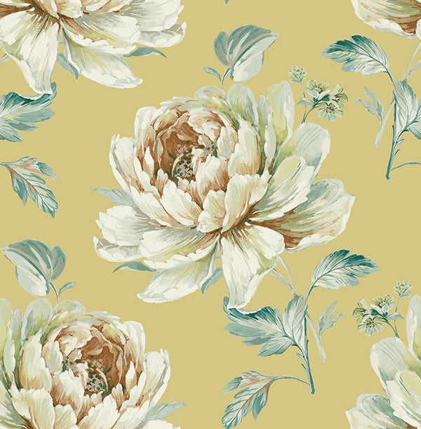 Jarrow Floral Wallpaper in Yellows and Metallic by Carl Robinson