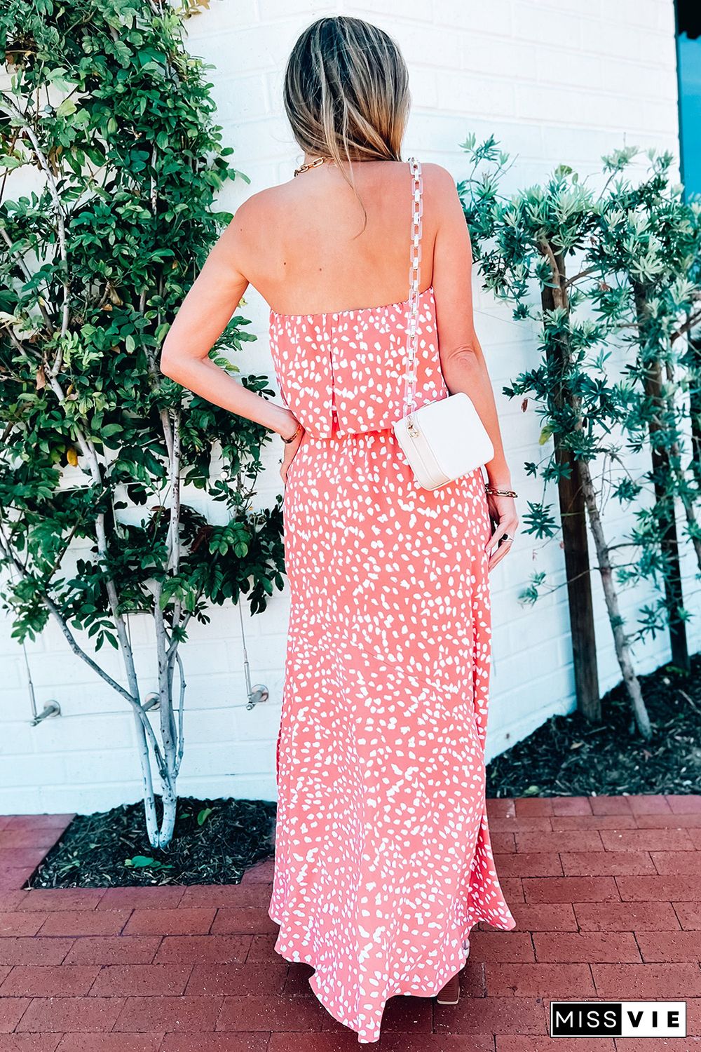 Leopard Print Strapless Maxi Dress with Split