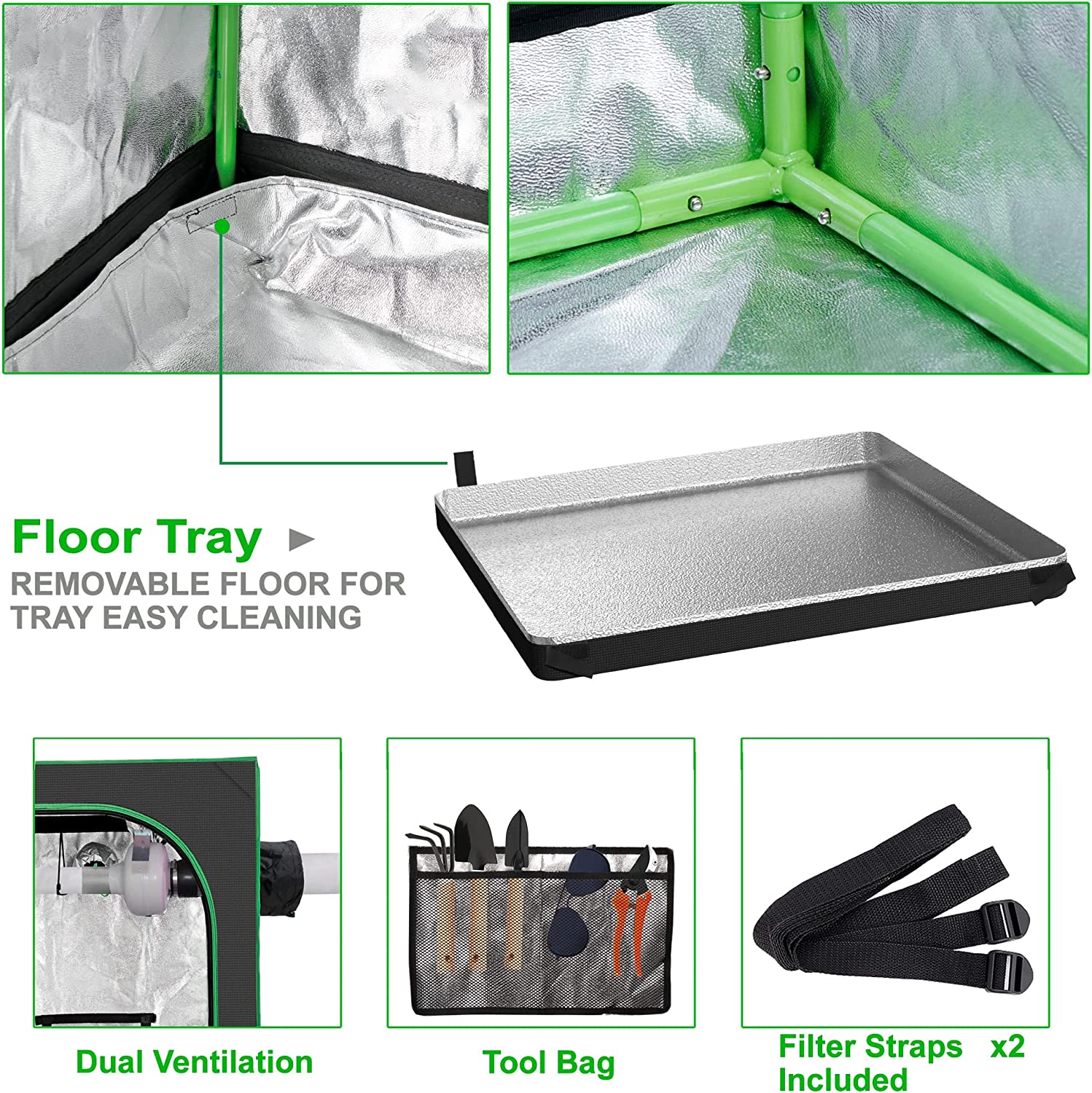 Grow Tent， 4'x4' Indoor High Reflective Mylar Hydroponic Growing Tent Room with Observation Window and Floor Tray for Plant Fruit Flower Veg