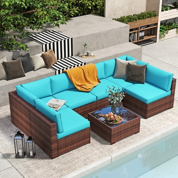 Wicker/ Steel 7piece Outdoor Cushioned Sectional Sofa Set