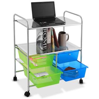 Boyel Living Steel Multi-Functional Shelves Rolling Storage Cart with 4 Drawers HYSN-54070GN