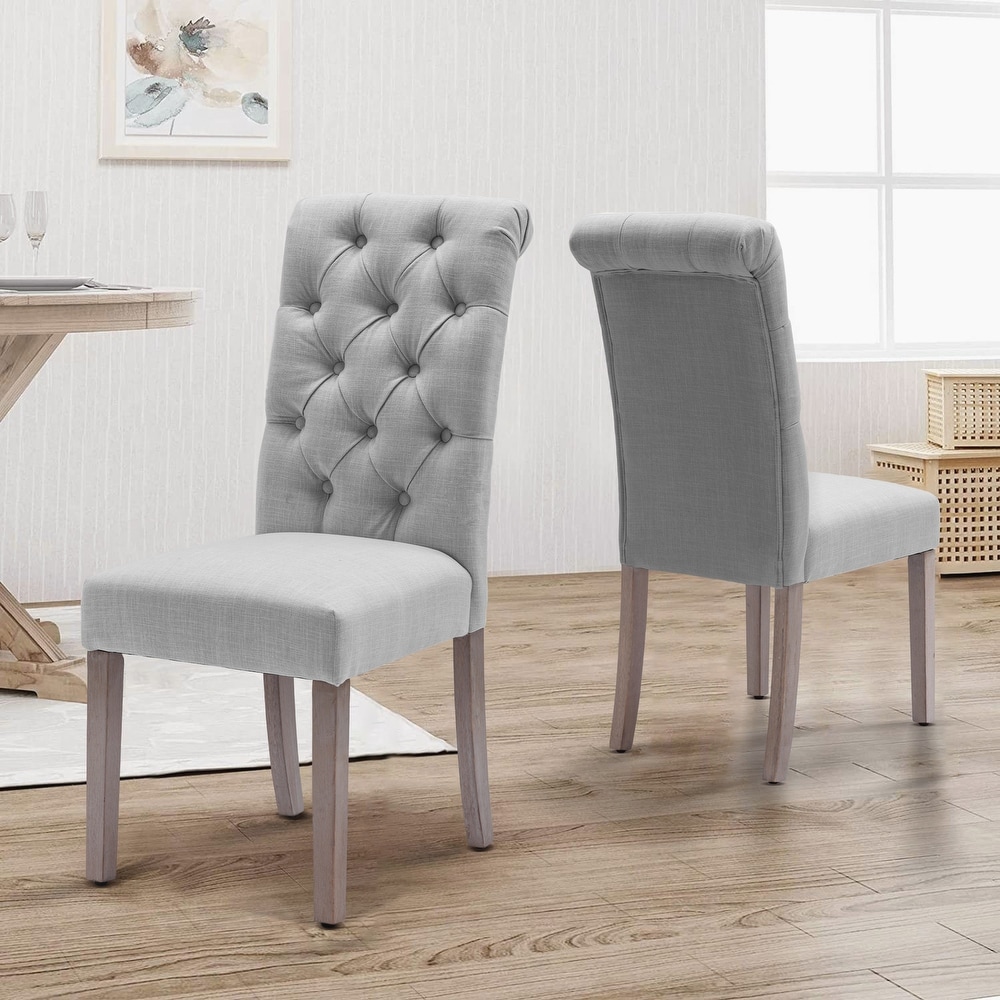 Tufted Dining Chairs Set of 6  Parsons Classic Upholstered Fabric Dining Room Chairs with Wooden Legs and Padded Seat