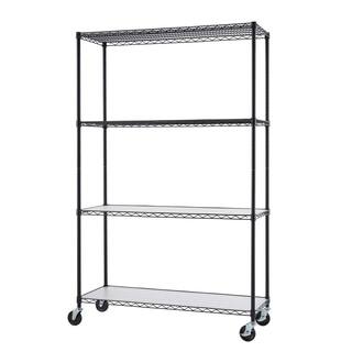 TRINITY EcoStorage Black 4-Tier Rolling Steel Wire Shelving Unit (48 in. W x 77 in. H x 18 in. D) TBFPB-0907