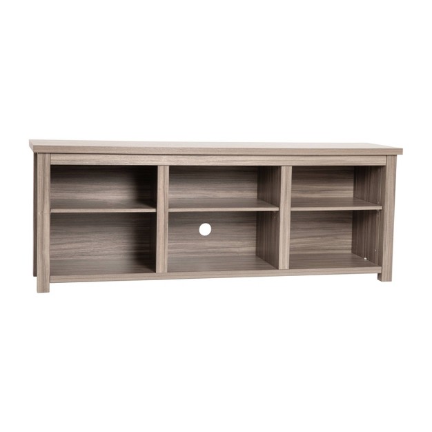 6 Cubby Tv Stand For Tvs Up To 80 quot Gray Wash Oak Merrick Lane