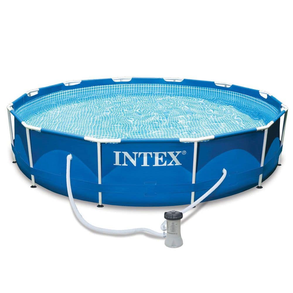 Intex 12 ft. x 30 in. Metal Frame Round Swimming Pool with Filter Pump and 13 ft. Pool Cover 28026E + 28211EH