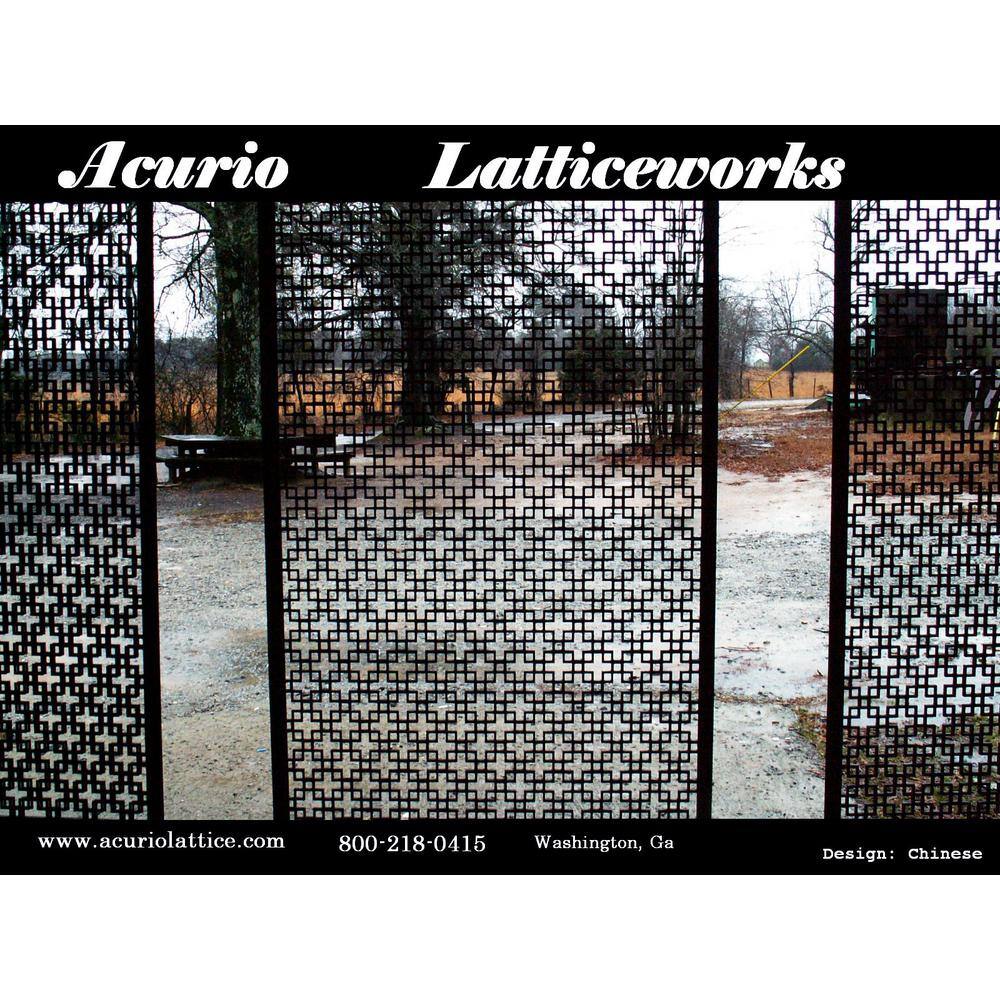 Acurio Latticeworks Chinese Square 4 ft. x 32 in. Black Vinyl Decorative Screen Panel 4832PVCBK-CH1