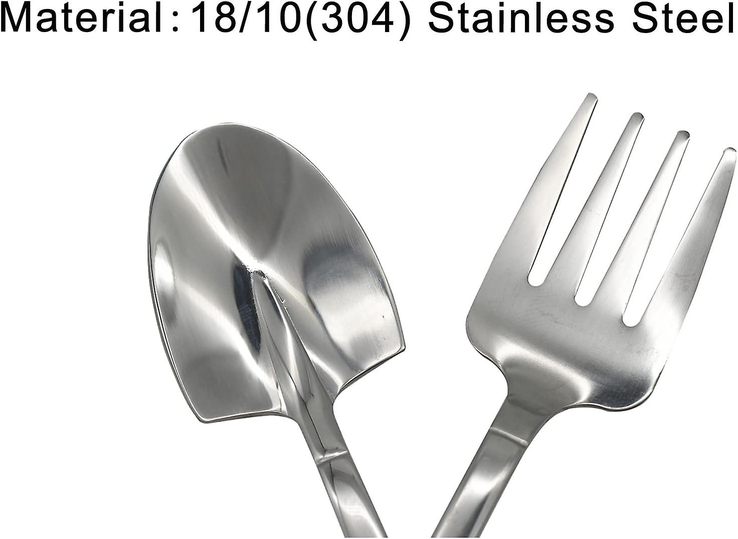 6pcs Shovel Spoon Fork Set 18/10(304) Stainless Steel Spade Shape Utensils 6.1inch Stirring Spoon For Dessert