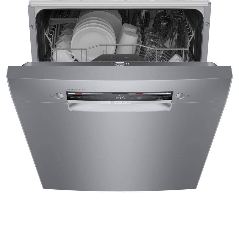 Bosch 300 Series 24 in. ADA Compliant Smart Front Control Dishwasher in Stainless Steel with Stainless Steel Tub 46dBA SGE53B55UC