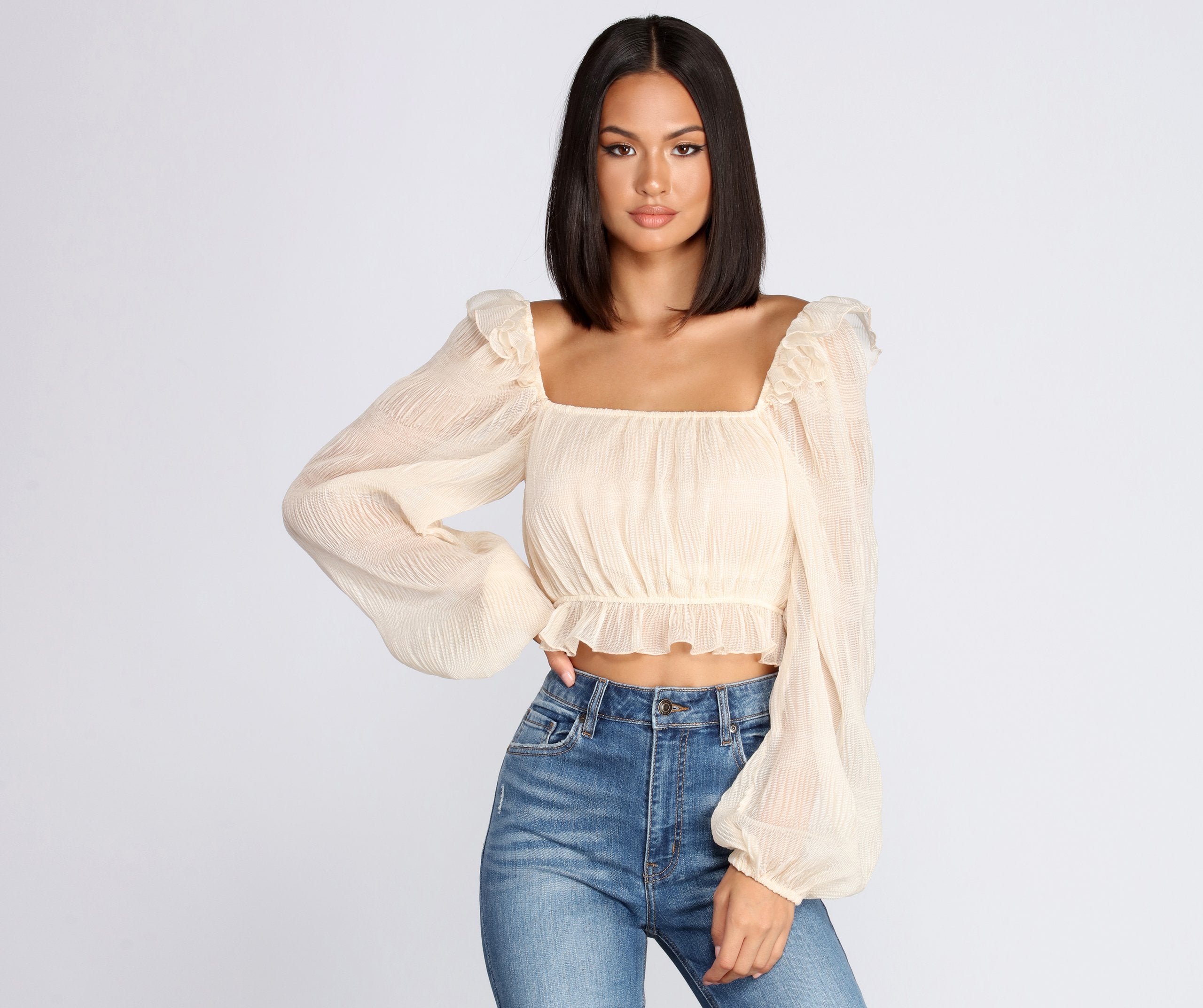 Crinkle Detail Square Neck Blouse