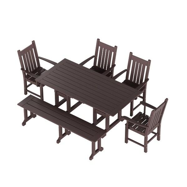 Polytrends Laguna Hdpe All Weather Outdoor Patio Dining Set with Rectangle Table，Arm Chairs and Bench (6Piece Set)