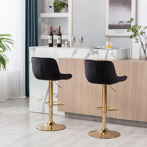 Swivel Velvet Adjustable Bar Stools with Footrest，Set of 2