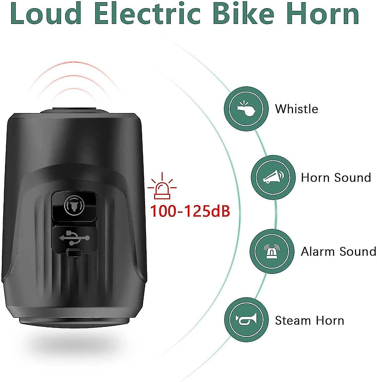 Super Bike Horn， 100- 125db Bicycle Electric Bell ， Bike Horn Loud 4 Sound Modes With Rechargeable Battery， Silicone Waterproof Bikes Warning Horns Ru