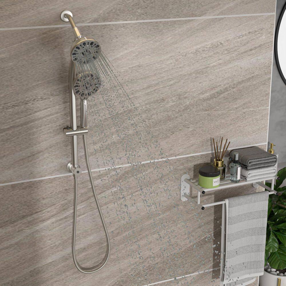 Miscool 7-Spray Patterns 4.7 in. Wall Mount Dual Shower Heads Height Adjustable with Handheld Shower Faucet in Brushed Nickel SLSHH101701SS