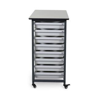 Luxor 37 in. x 30 in. Mobile Bin Storage Cart Double Row and Single Bin Plastic in Black Frame MBS-DR-16S