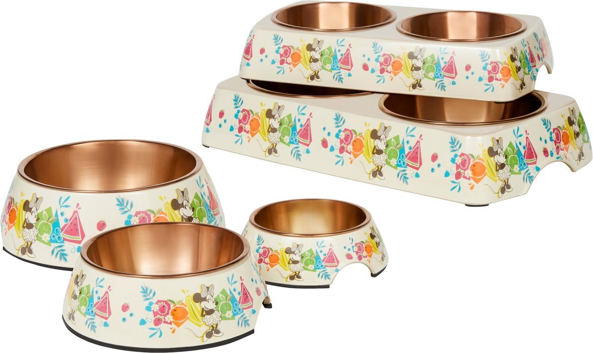 Disney Minnie Mouse Summer Bamboo Melamine Stainless Steel Dog and Cat Bowl