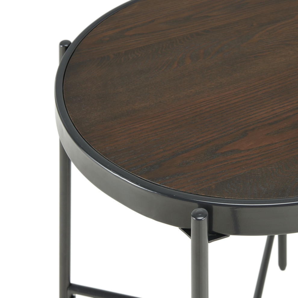 Carlo Round End Table With Wooden Top   Industrial   Side Tables And End Tables   by Picket House  Houzz