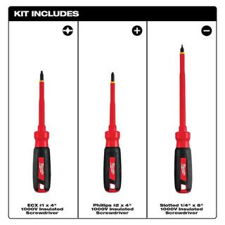 MW 1000-Volt Insulated Screwdriver Set (3-Piece) 48-22-2202