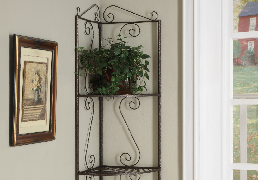 HomeRoots 15 quotx 22.5 quotx 70 quotBrown Metal Corner Shelf Bookcase   Mediterranean   Bookcases   by UStradeENT LLC  Houzz