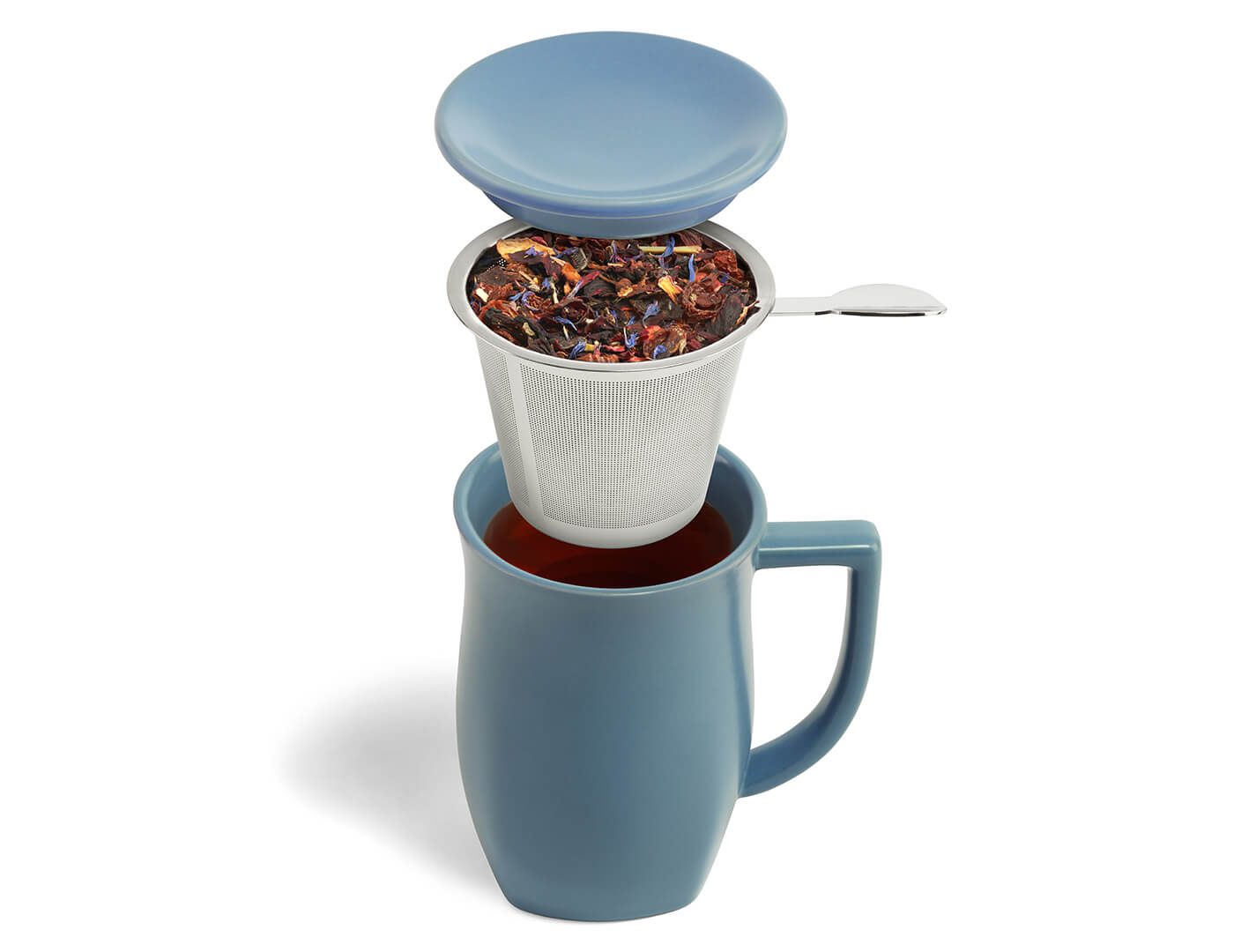 Blue Tea Infuser Cup with Tea Stone – Ceramic Tea Mug with Innovative Steeping Stone