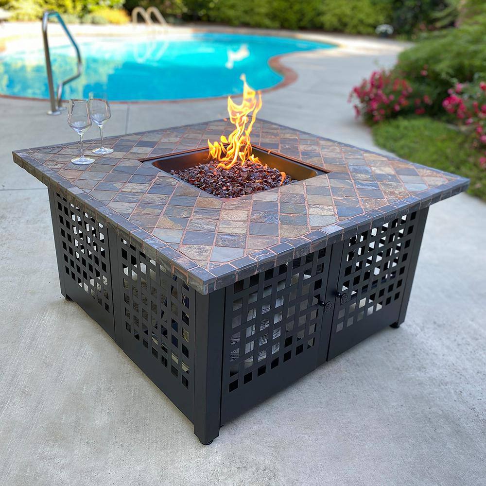 Endless Summer The Elizabeth 42 in. W x 22.5 in. H Square TileMarble Mantel LP Gas Outdoor Fire Pit GAD15286G