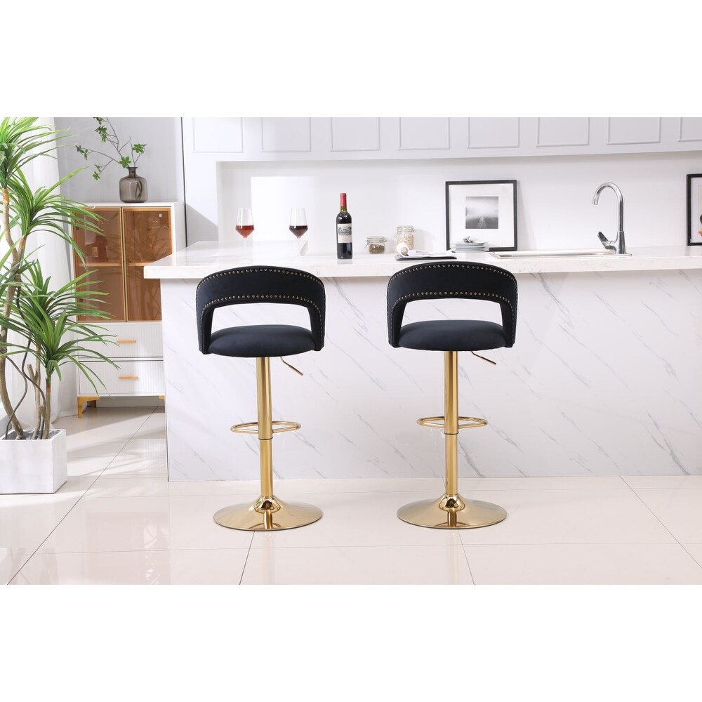 Swivel Velvet Bar Stool Counter Height Adjustable Set of 2