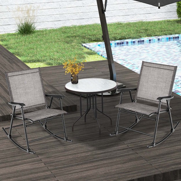 Costway 2pcs Patio Folding Rocking Chair Heavy duty Metal Frame Rockers Outdoor