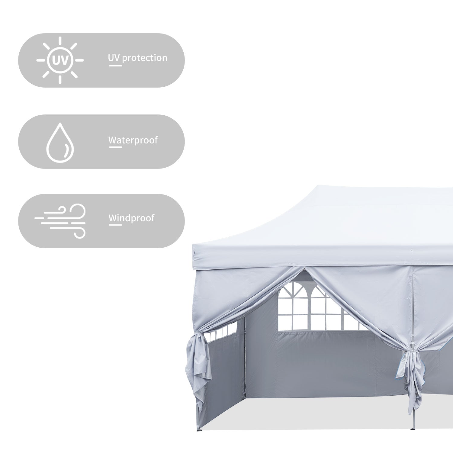 Outdoor Basic 10' x 20' Pop up Instant Canopies Tent with 6 Removable Sidewalls for Party Commercial Activity,White