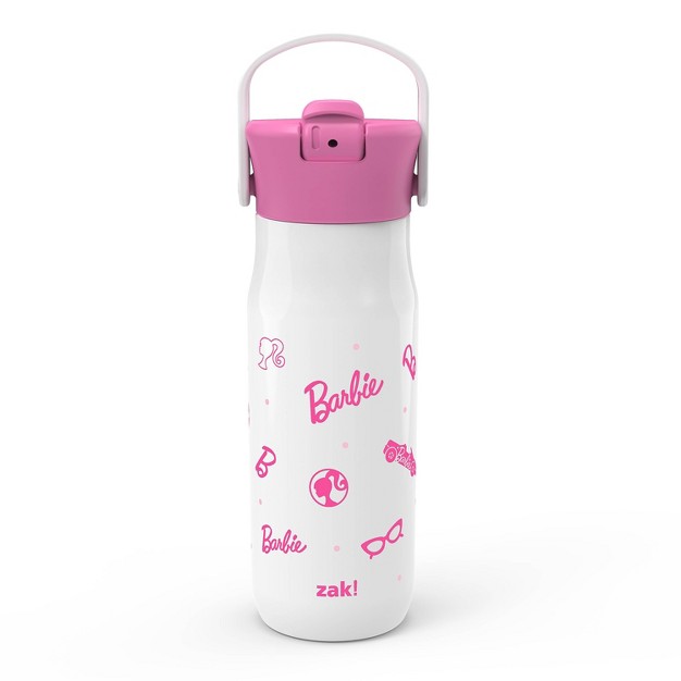 Zak Designs 20 Fl Oz Stainless Steel Barbie Water Bottle With Straw Pink white