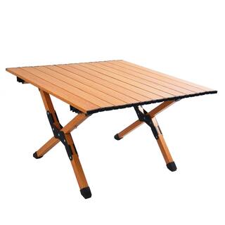 Sudzendf Brown Square Aluminum Outdoor Picnic Table with Folding Solid X-Shaped Frame LN20232518