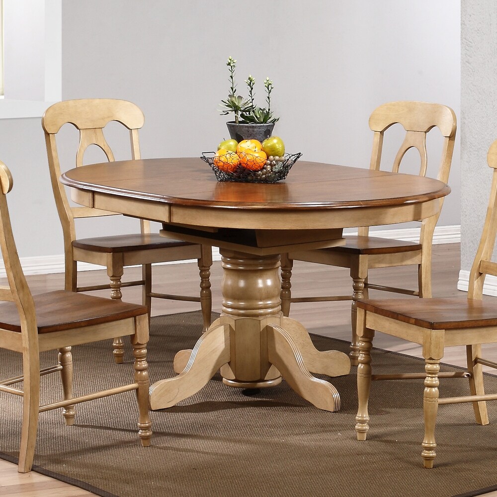 Brook 42 in. Oval Distressed Two Tone Light Creamy Wheat with Warm Pecan Brown Wood Dining Table (Seats 6)   42\