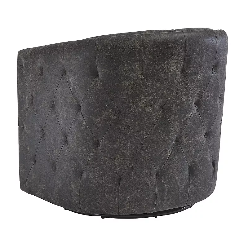 31 Inch Barrel Back Leatherette Swivel Accent Chair， Black